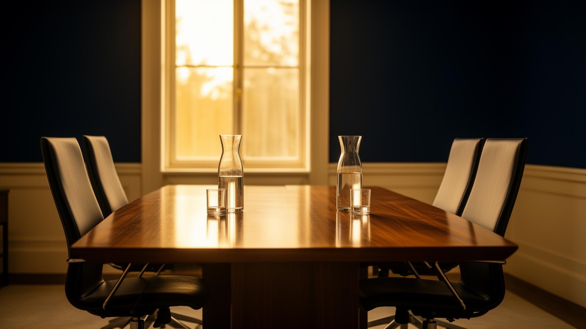 Conference room set for a mediation session